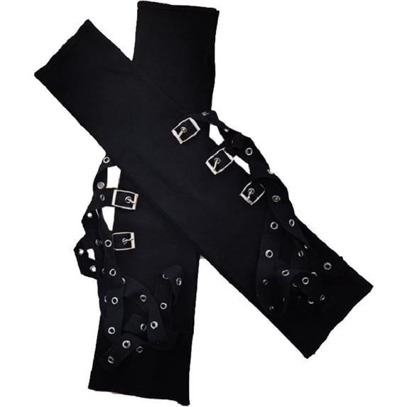 Yvsxxv Colorful Metal Buckle Punk Fingerless Gloves Casual Arm Warmer