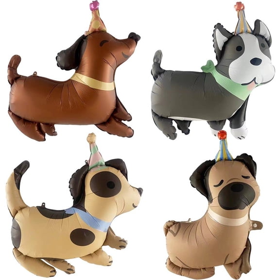 Yvsxxv Dog Pattern Balloons 4pcs Husky Dachshund Aluminum Film Balloons Cute Puppy Theme Birthday Latex Balloons Decoration for Dogs Lover