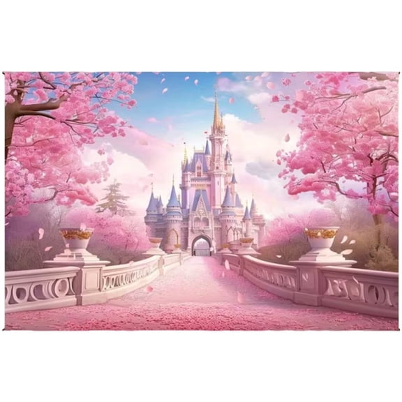 Yvsxxv Fairy Tale Castle Polyester Photo Backdrop, 59.06x39.37 Inch Themed Decor for Home & Event Decoration