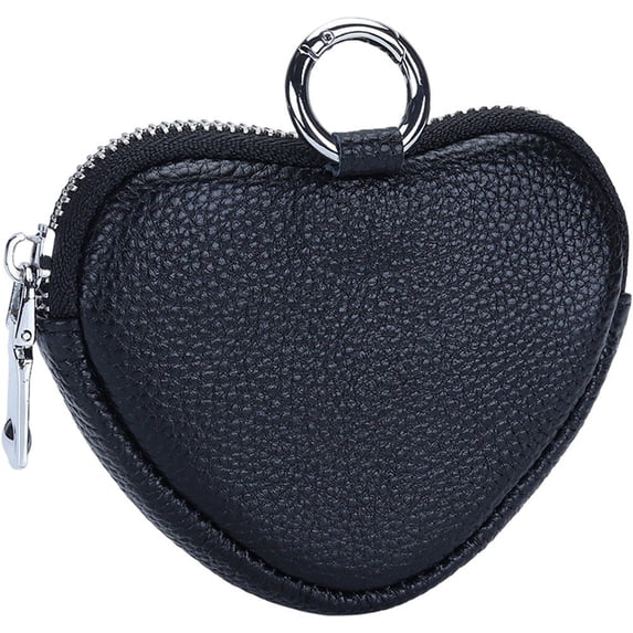 Yvsxxv Genuine Leather Heart Coin Purse Keychain, Small Zippered Change Holder