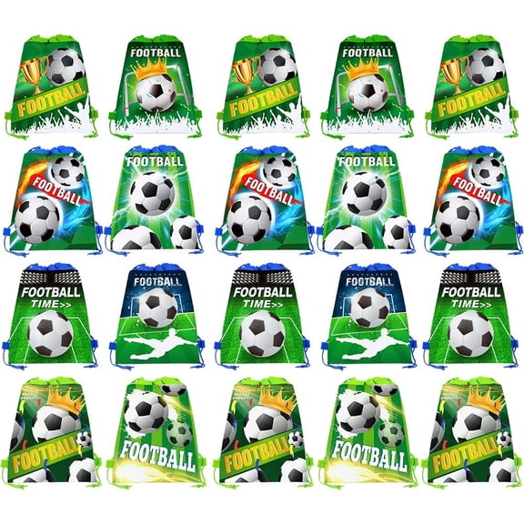 Yvsxxv Green Football Themed Drawstring Party Bag, Sports Theme Party Favor, 20 Pcs