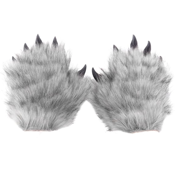 Yvsxxv Grey Plush 3D Animal Paw Winter Warm Gloves Cute Handwear