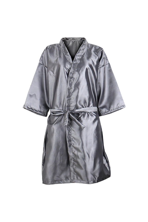 Grey Professional V Neck Kimono Bathrobe for Spa Salon Sleepwear