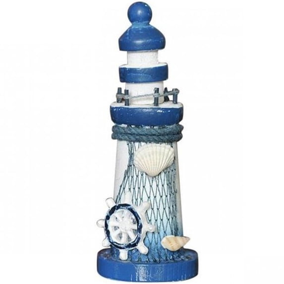 Yvsxxv Handmade Nautical Wooden Lighthouse Ornament Rudder Decor for Coastal Home Decoration, 1 Pack