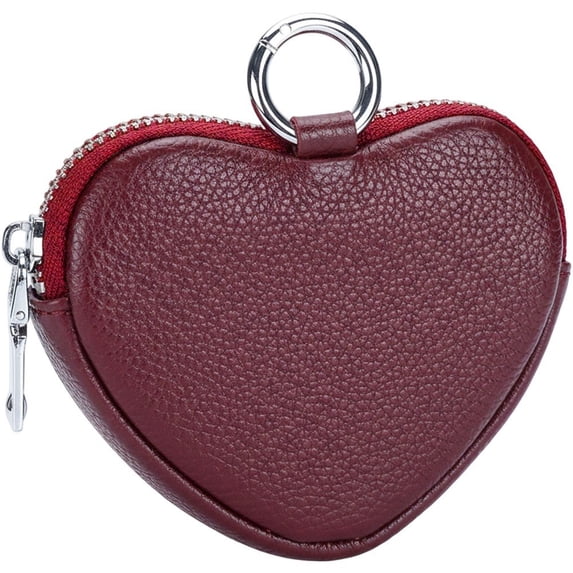 Yvsxxv Heart Shaped Cow Leather Coin Purse Keychain, Small Zippered Wallet