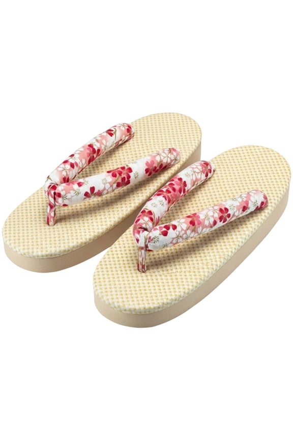 Japanese Wooden Geta Sandals, Floral Print Soft Sole Clogs, Size 38-39