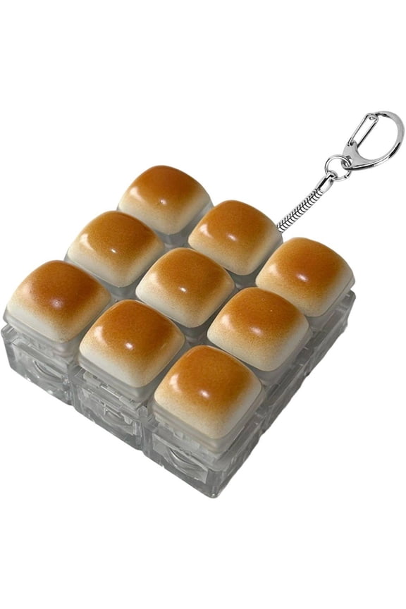 Keyboard Fidget Clicker Keychain, 9-Key Caramel Bread Shape Portable Stress Relief Fidget Toy with Light Button