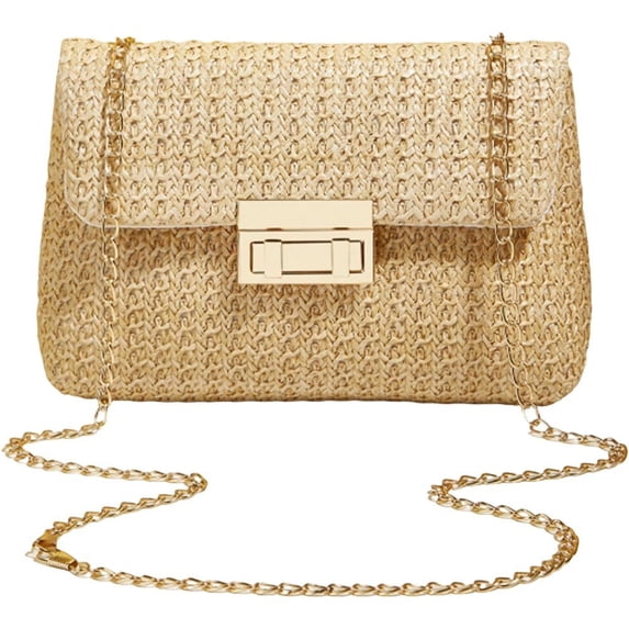 Yvsxxv Khaki Rattan Woven Small Messenger Shoulder Bag, Summer Beach Use, 1 Pc