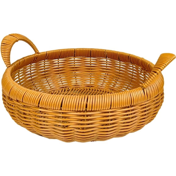 Yvsxxv Large Capacity Rattan Storage Basket  Handwoven Wicker Storage Tray with Handle, Decorative Plastic Rattan Basket for Kitchen, Bathroom Pantry Living Room