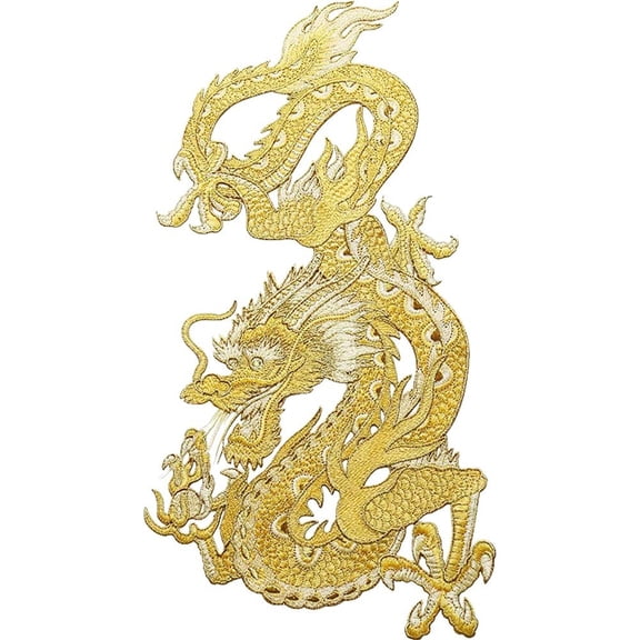 Yvsxxv Large Gold Chinese Dragon Embroidered Sewing Patches 1Pc