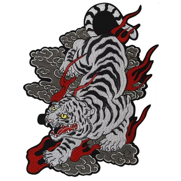 Yvsxxv Large White Tiger Embroidered Sewing Patches for Clothes DIY 1Pc