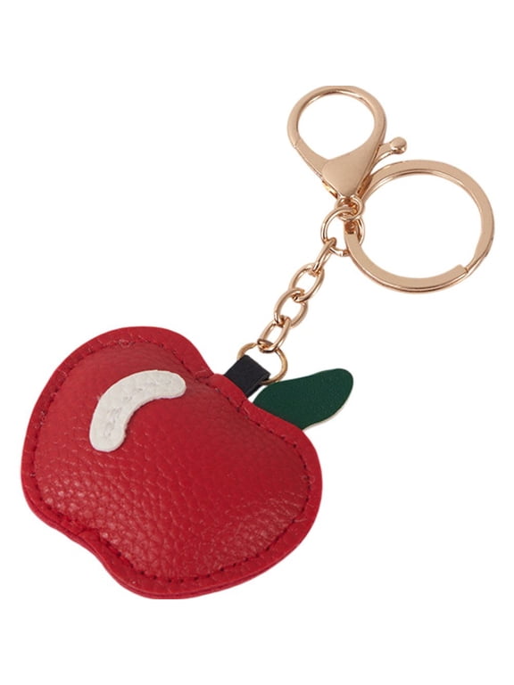 Leather Apple Keychain, Fruit Shaped Bag Charm Key Ring