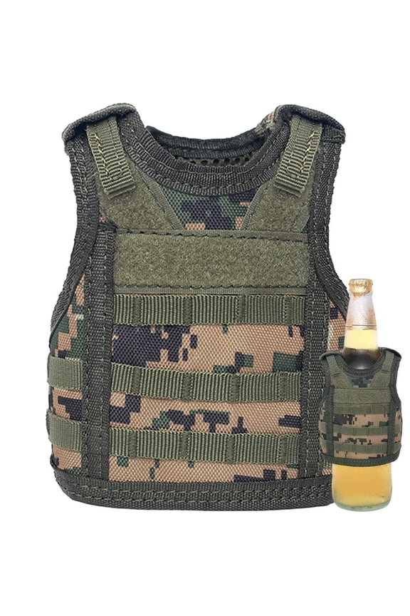 Mini Camouflage Beer Vest, Beer Cooler Jacket Adjustable Drink Bottle Vests Holder Beverage Cooler Holder for Cans or Bottles Decoration