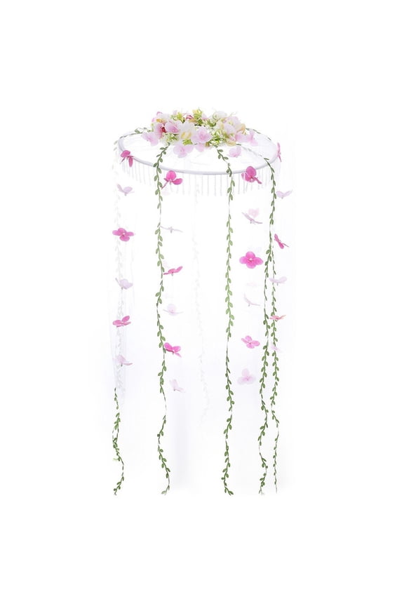 Pink Polyester Chinese Veil Butterfly Floral Decor Hat for Adult Daily Sun Protection Photography