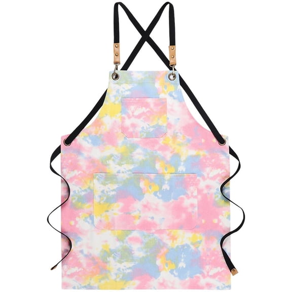 Yvsxxv Pink Tie Dye Cross Back Canvas Cooking Apron, With Pockets, Chef Baker Waitress, 1 Pc