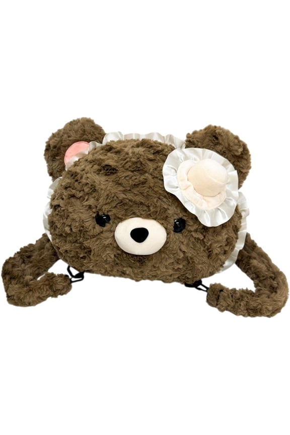 Plush Bear Backpack, Cute Fuzzy Double Shoulder Rucksack
