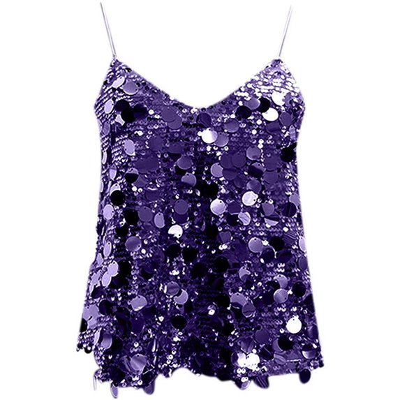 Yvsxxv Purple Fish Scale Sequin Tank Top V Neck Cami Vest 1Pc