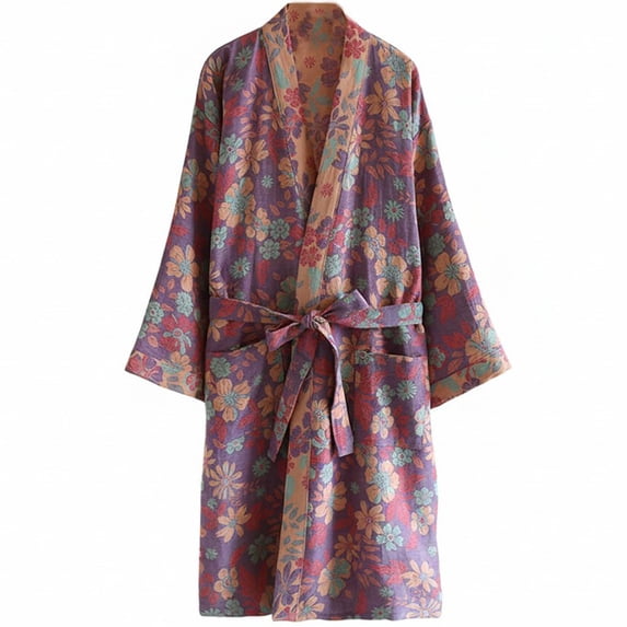 Yvsxxv Purple Jacquard Woven Cotton Women's Yukata Bathrobe for Sleepwear M Size