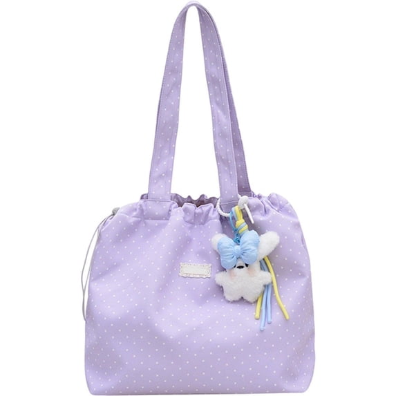 Yvsxxv Purple Polka Dot Drawstring Handbag Korean Style Shoulder Tote Bag 1Pc
