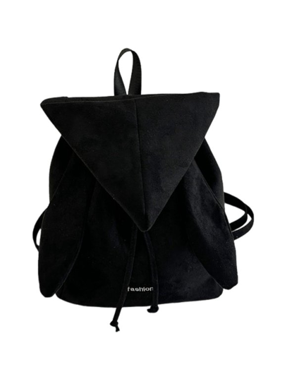 Rabbit Ear Faux Suede Backpack, Cute Kawaii Rucksack, Black