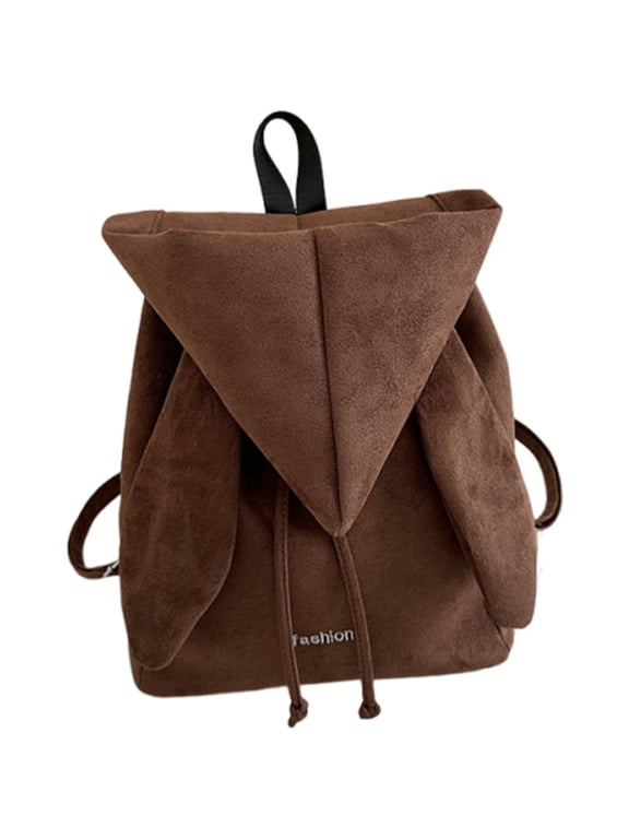 Rabbit Ear Faux Suede Backpack, Cute Kawaii Rucksack, Brown