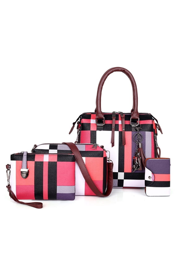 Red 6 Pcs PU Leather Composite Shoulder Handbag Set