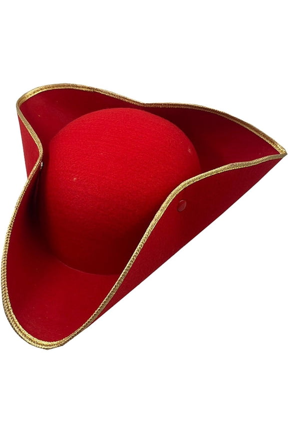 Red Colonial Tricorn Pirate Hat Historical Reenactment Headwear 1Pc