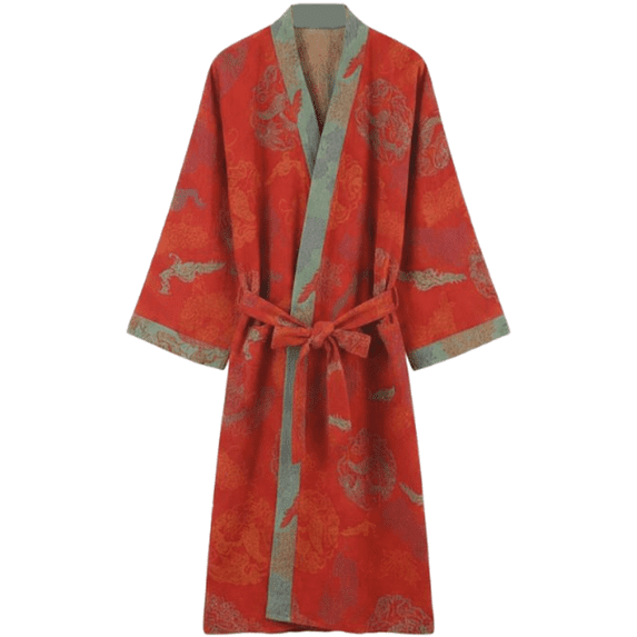 Yvsxxv Red Jacquard Woven Cotton Women's Yukata Bathrobe for Sleepwear L Size