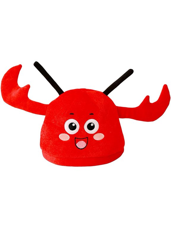Red PP Cotton Filled Cartoon Lobster Shaped Novelty Head Hat for Adult Daily Photo & Casual Gathering