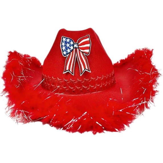 Yvsxxv Red Patriotic Star Bow Western Cowgirl Hat, Independence Day Party Hat, 1 Pc