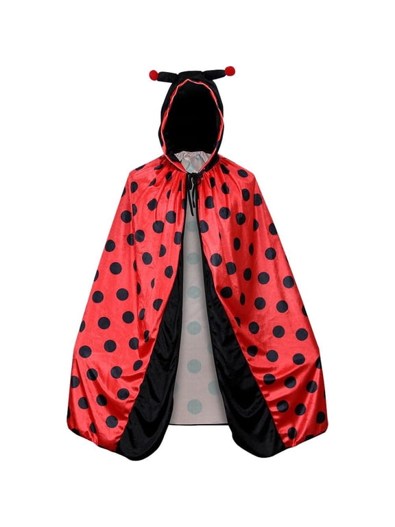 Red Polka Dot Ladybug Drawstring Hooded Cape Shrugs & Boleros for Adults 1pc