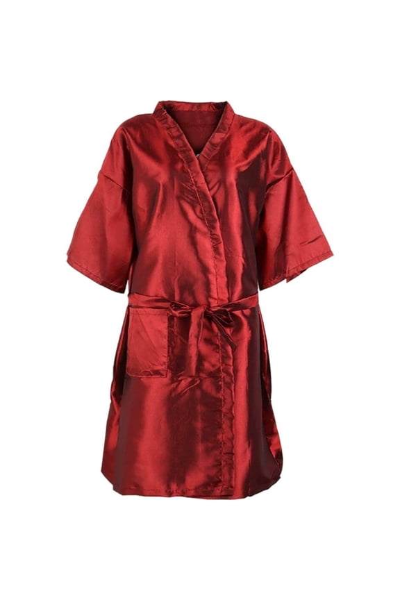 Red Professional V Neck Kimono Bathrobe for Spa Salon Sleepwear