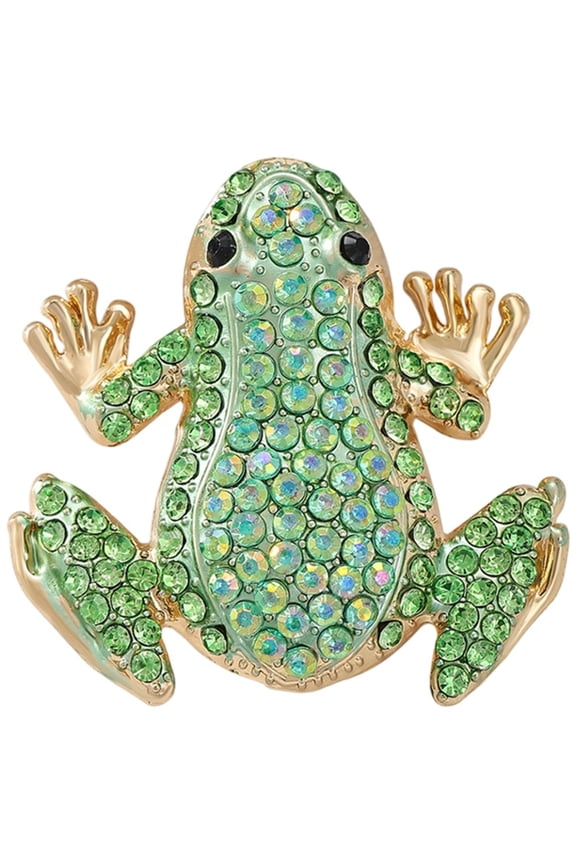 Rhinestone Crystal Frog Brooch Green Animal Statement Lapel Pin for Party Wear 5x5cm