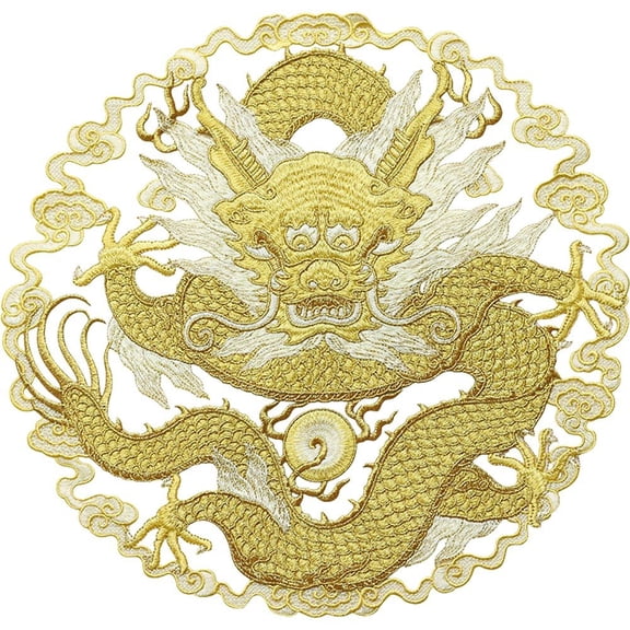 Yvsxxv Round Golden Wire Dragon Embroidered Sewing Patches 1Pc