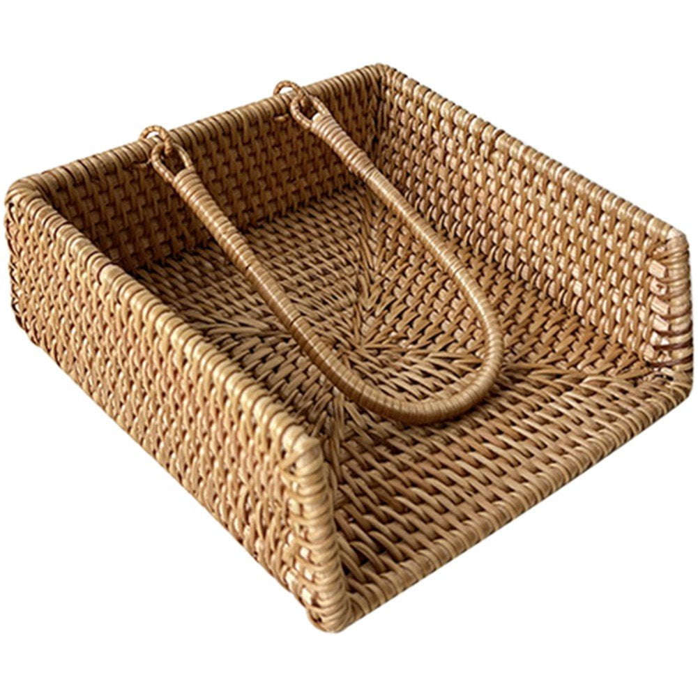 Yvsxxv Square Rattan Napkin Holders, Cocktail Napkins Tray Woven Serviette Dispenser Handcrafted Flat Napkin Holder for Table Restaurant Kitchen