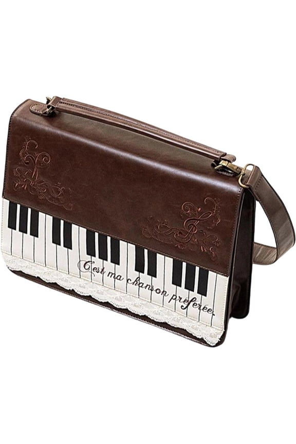 Vintage Piano Pattern Crossbody Bag, PU Leather Shoulder Purse for Women, 11.42*7.87inch