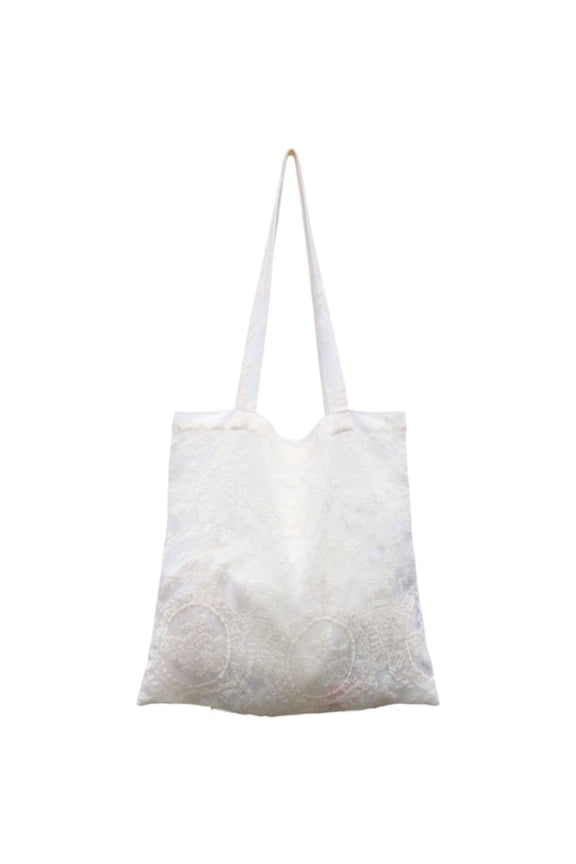 White Handmade Embroidered Lace Handbag Reusable Shoulder Tote Bag 1Pc