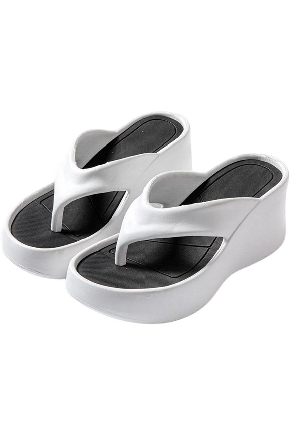 White Platform Wedge EVA Flip Flop Sandals Women Thong Beach Slides Size 37-38 (US 6)