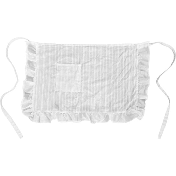 Yvsxxv White Ruffle Half Waist Cooking Apron with Pockets, Adjustable, Coffee Shop Kitchen, 1 Pc