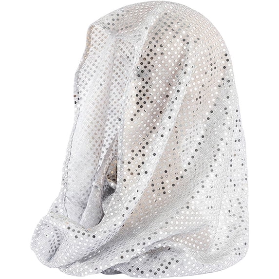 Yvsxxv White Sequin Head Wrap Bandana, Sparkly Fashion Hair Scarf, 16.54*17.72inch