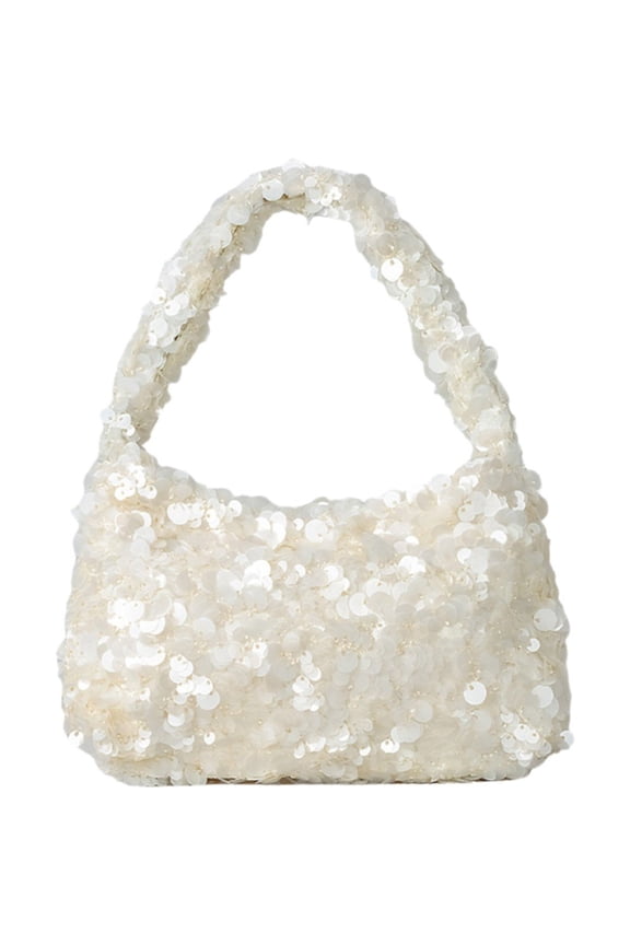 White Sequins Shinny Chain Handbag Elegant Party Shoulder Tote Bag 1Pc