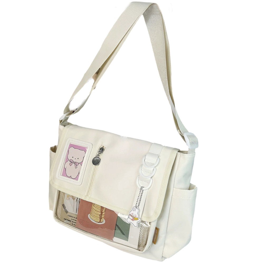 Yvsxxv White Transparent Window Nylon Ita Crossbody Handbag for DIY Badge Display