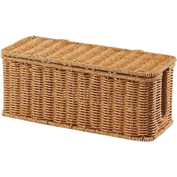 Yvsxxv Wicker Style Power Strip Storage Box Desktop Cable Management Box for Power Outlet Charger Adapter Cord Organizer Hide Wires Data Cable Holder