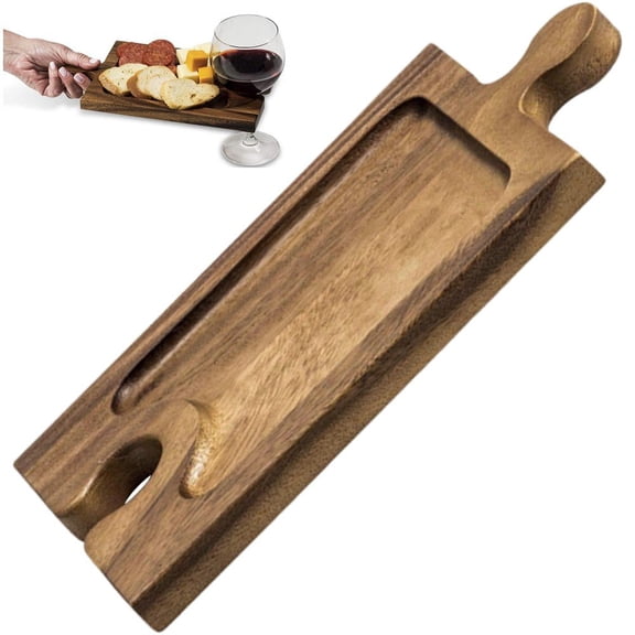Yvsxxv Wine Appetizer Plate with Wine Glass Holder Party Serving Platter Portable Charcuterie Board for Hotel Bar Home Kitchen
