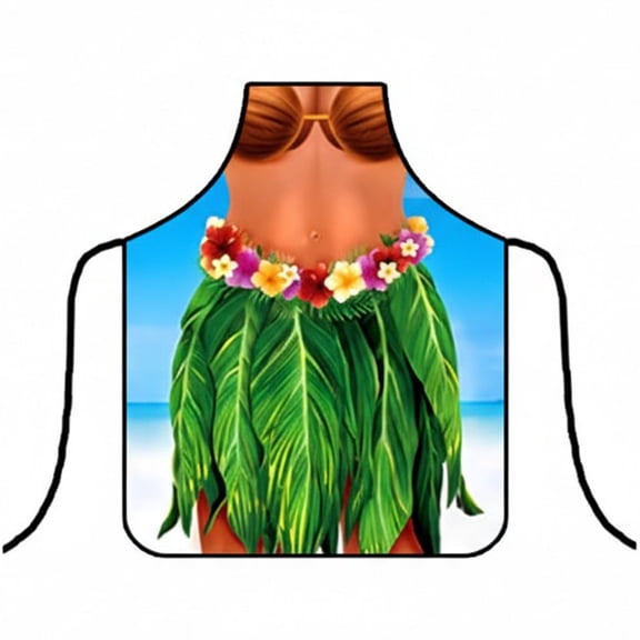 Yvsxxv Woman 3D Hawaiian Print Funny Cooking Apron, Waterproof Adjustable, Kitchen BBQ Party, 1 Pc