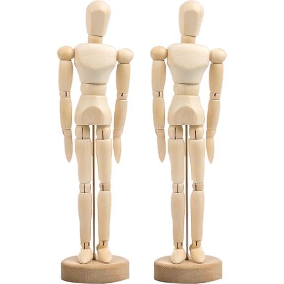 Yvsxxv Wooden Figure Model 2PCS Movable Joint Human Body Drawing Mannequin with Stand Puppet Art Sketch Model for Home Decor