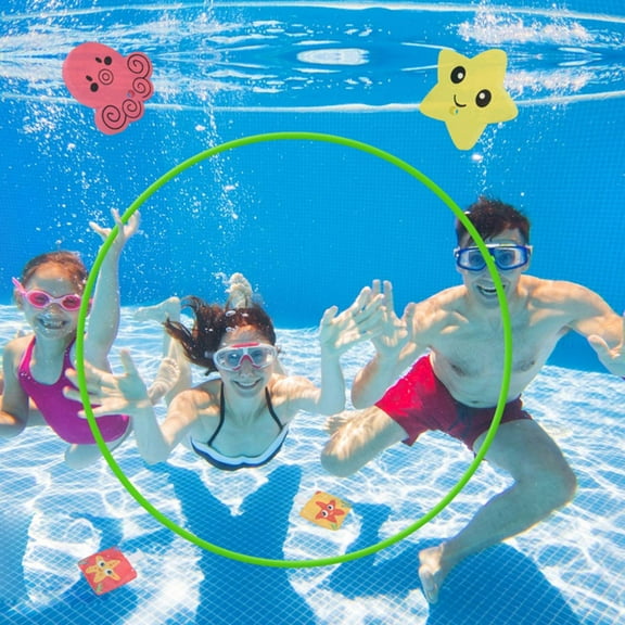 Ywbawe 3pc Underwater Swim Ring Set with Floating Buoys and Weights for Pool Games and Diving Practice