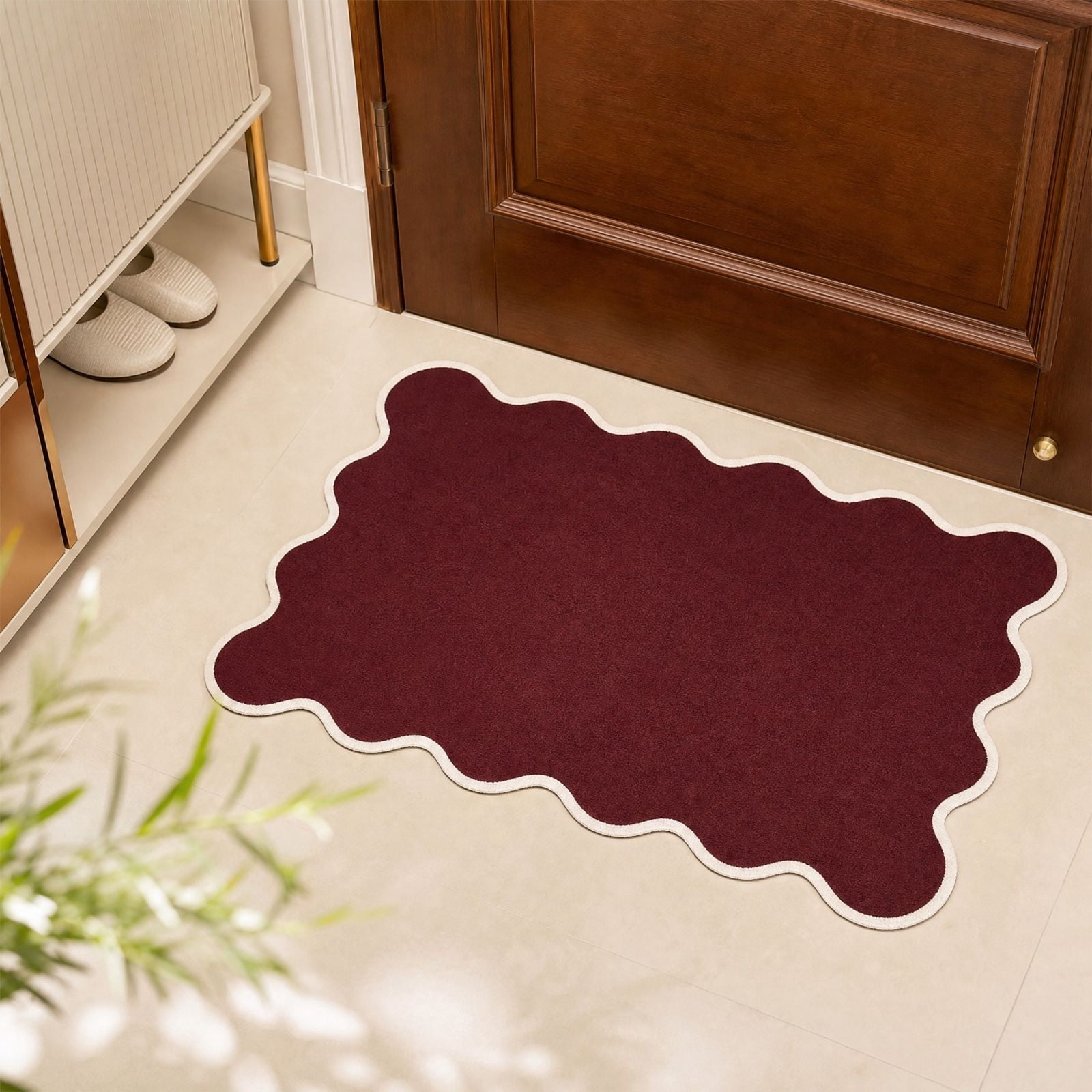 Ywbawe 50x80cm Wine Red Non-Slip Entryway Doormat, Unique Edge Design ...