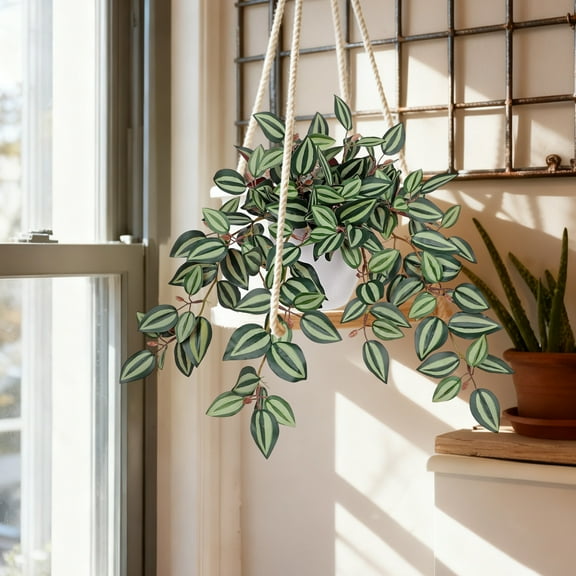 Ywbawe Artificial Potted Greenerys for Home Decor Green Leaf Vine Faux Greenery with Pot 1 Piece