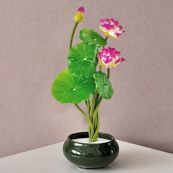 Ywbawe Artificial Silk Lotus Flower Arrangement for Home Decor Buddha Altar Table Centerpiece Fish Tank 1 Piece
